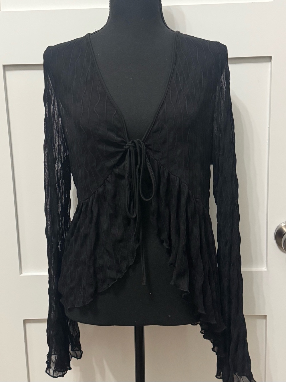 SHEIN Black Sheer Tie-Front Cardigan
